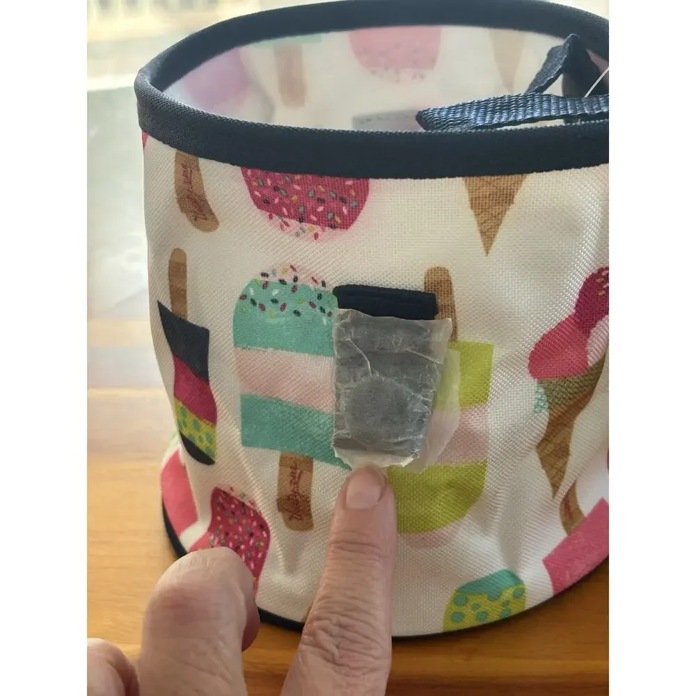 New Thirty-One Oh-Snap Bin Round Ice Cream Print Storage Bin w/ Handles, Hanging